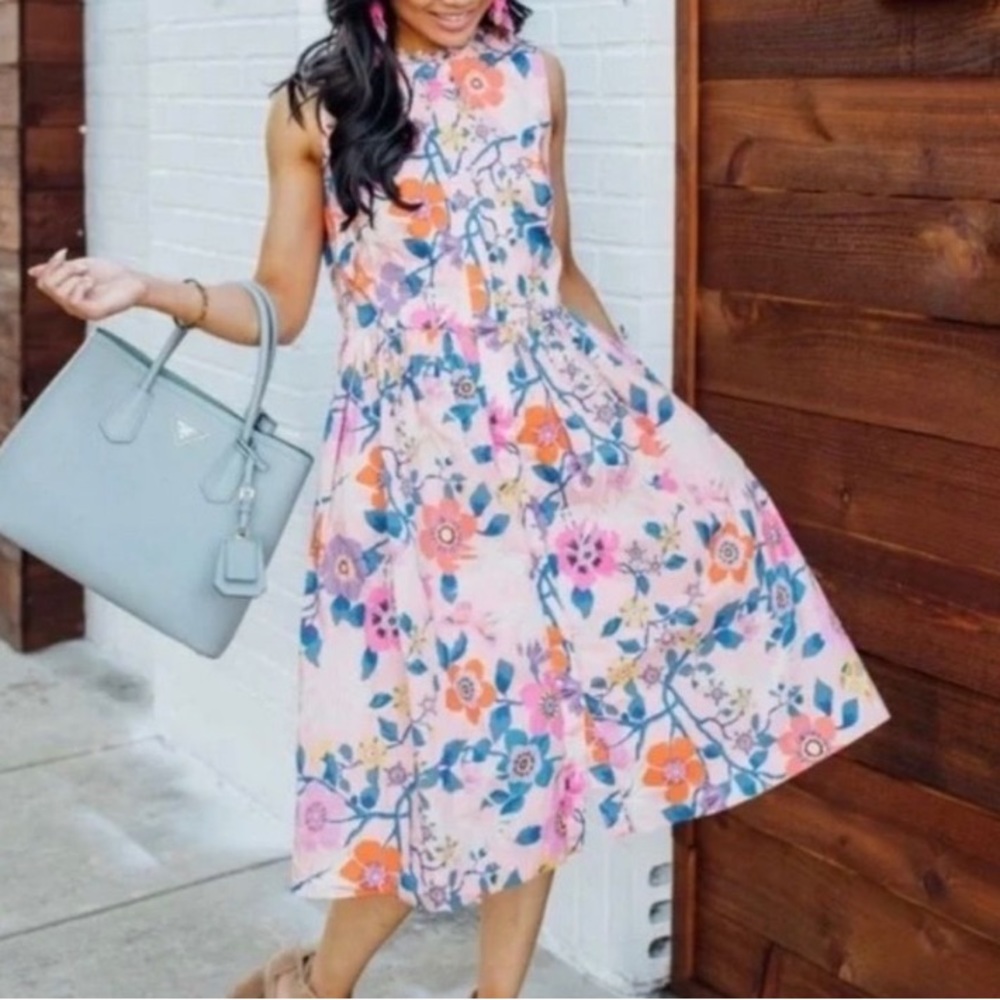 EUC J. Crew Floral Midi Dress - Pink and Blue